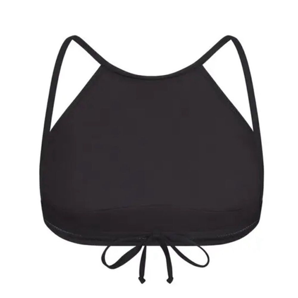 NWT SKIMS Recycled Swim High Neck Back Tie Onyx Black Top - Picture 7 of 7